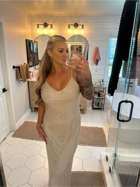 Zara Cream Strapless Beaded Evening Gown